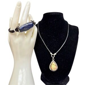 RLM Soho Lapis Gemstone Bracelet & Lia Sophia Teardrop Pendant Cord Necklace Set